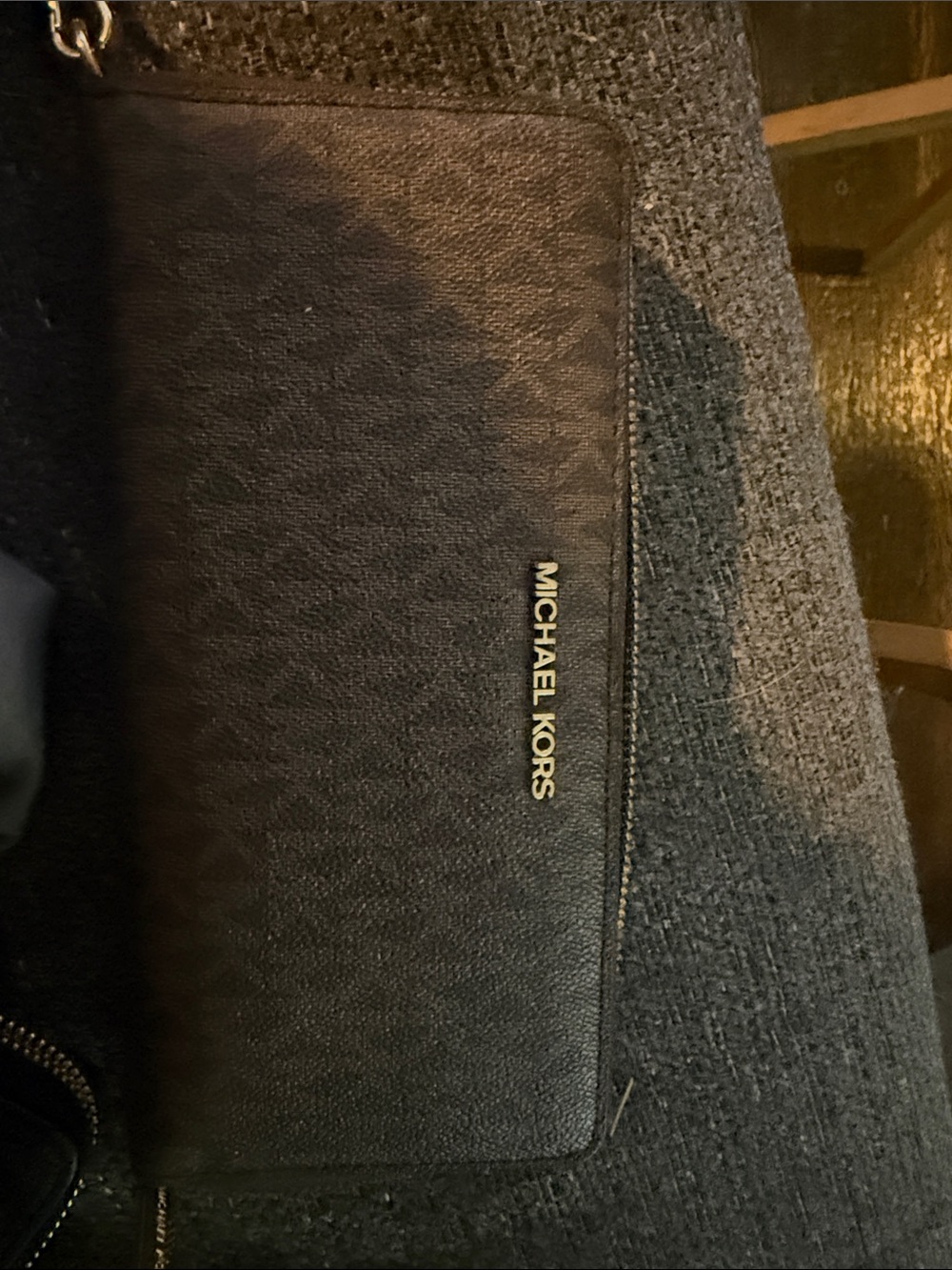 Michael Kors Black Textured Leather Zip Crossbody Wallet